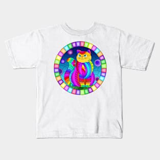 Queen Cat Stained Glass Pattern Design Kids T-Shirt